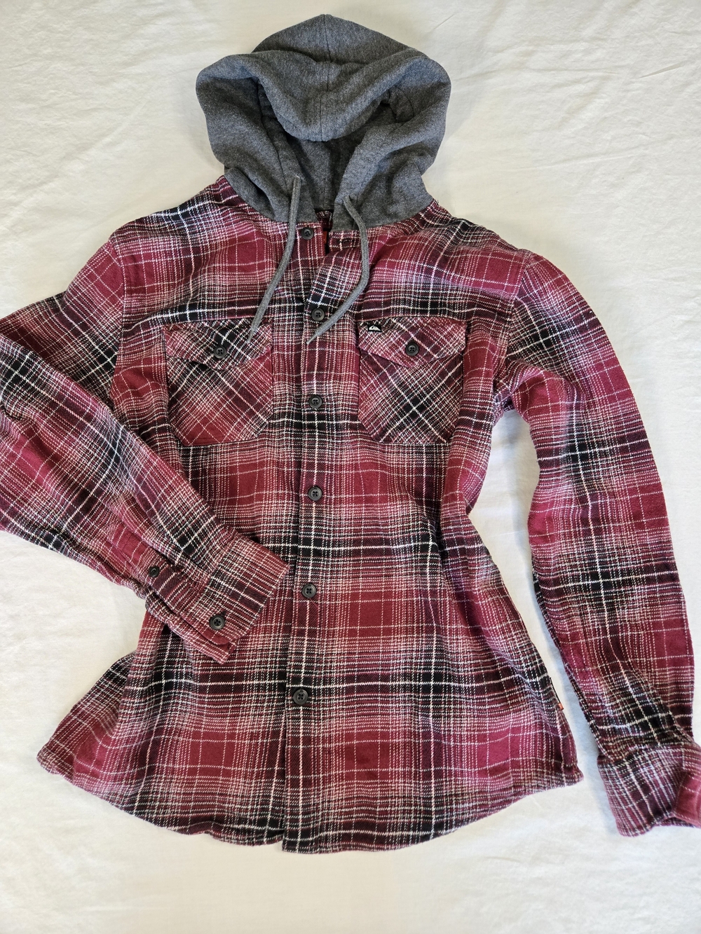 Quiksilver Maroon Plaid Hooded Flannel Shirt Size M – Soft Button-Up Shacket